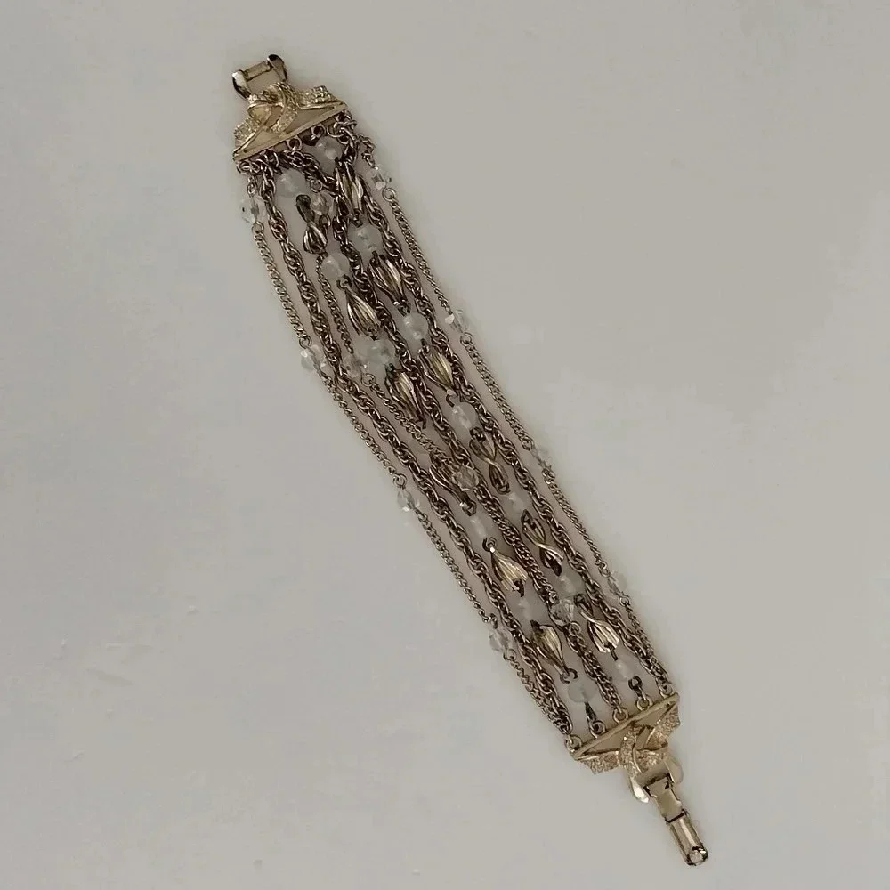 Coro Gold tone Multi Strand Bracelet Beaded
